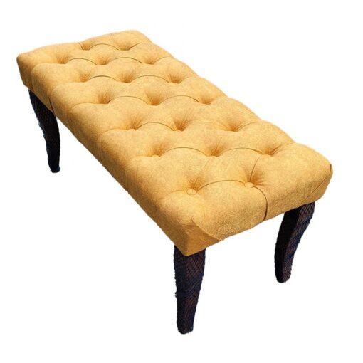 Canapea tip banca luxe tapitata cu stofa, Mustar, 90 cm x 45 cm x 45 cm