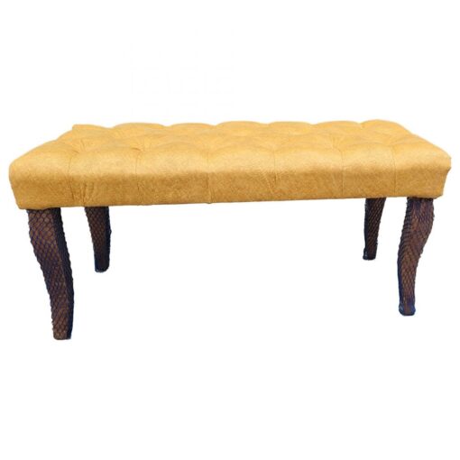 Canapea tip banca luxe tapitata cu stofa, Mustar, 90 cm x 45 cm x 45 cm - imagine 2