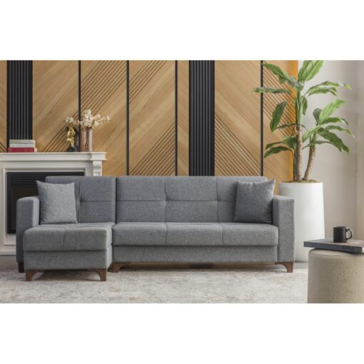 Coltar Anna  Zenveri, extensibil, cu lada, stofa textil, 235 x 125 cm Gri