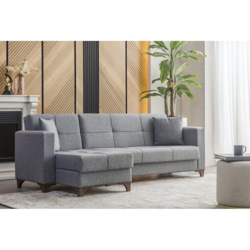 Coltar Anna  Zenveri, extensibil, cu lada, stofa textil, 235 x 125 cm Gri - imagine 2