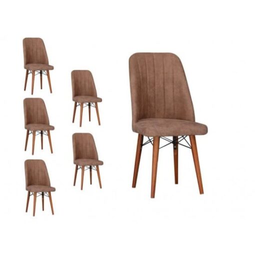 Set 6 Scaune tapitat dining/bucatarie, Lirona Maro, material textil, cadru metal, picioare Lemn