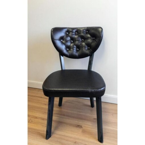 Scaun tapitat dining/bucatarie, Camellia Negru,, material Piele ecologica, cadru Lemn, picioare metal negru