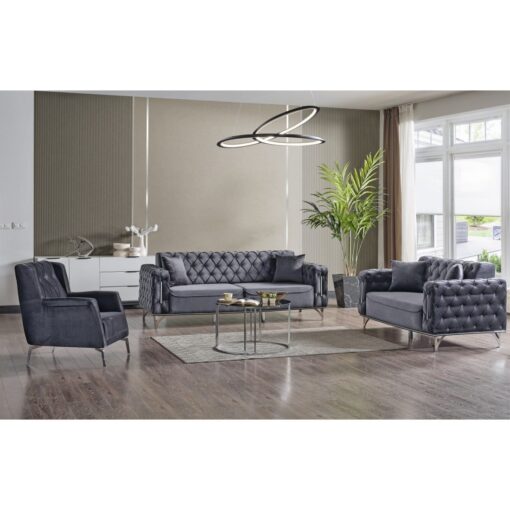 Canapea Zenveri Majestic, 3 locuri, 223x90x 83 cm, Culoare GRI
