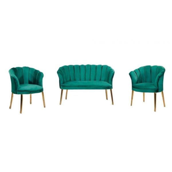 Set Canapele Paris Royale Coffee Set Verde-Menta, cadru lemn, picioare metal auriu - Görsel 2