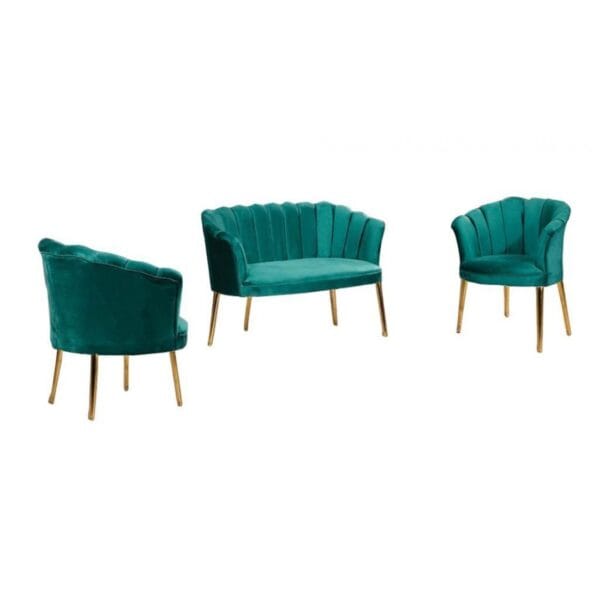 Set Canapele Paris Royale Coffee Set Verde-Menta, cadru lemn, picioare metal auriu - Görsel 3