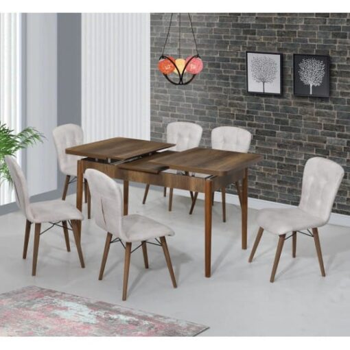 Set 6 Scaune tapitat dining/bucatarie, REGAL Crem, material textil, cadru Lemn - imagine 2