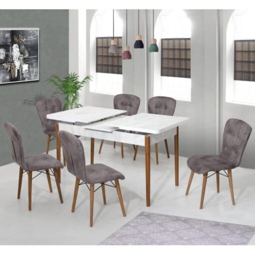 set 6 Scaune tapitat dining/bucatarie, REGAL Gri, material textil, cadru Lemn - imagine 4