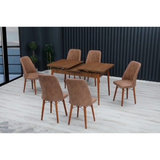 Set 6 Scaune tapitat dining/bucatarie, Lirona Maro, material textil, cadru metal, picioare Lemn - imagine 2