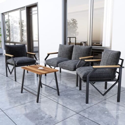 Set Lisbon Gri Antrazit, Model V, mobilier terasă/grădină, canapea 2 locuri, 2 fotolii și măsuță