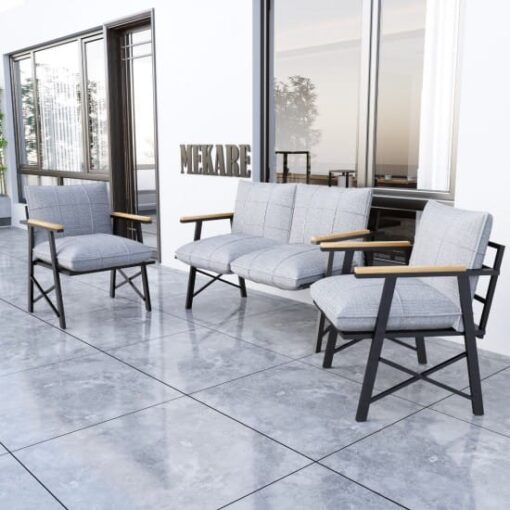 Set Bristol Gri, mobilier terasă/grădină, canapea 2 locuri, 2 fotolii și măsuță
