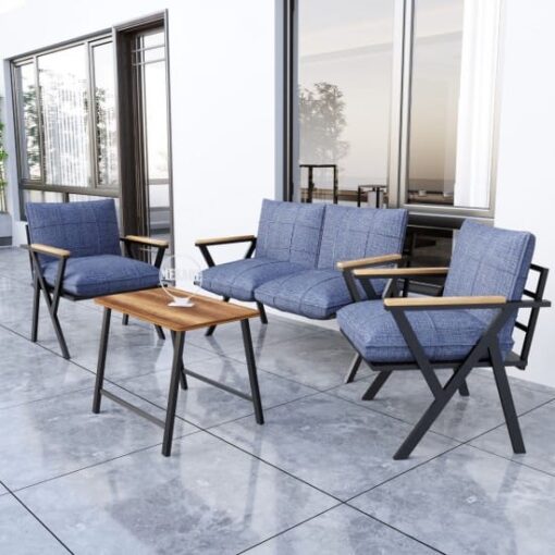 Set Lisbon Blue Jeans picioare model Y, mobilier terasă/grădină, canapea 2 locuri, 2 fotolii și măsuță