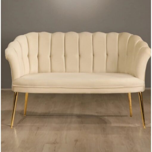 Canapele Paris Royale Crem-Bej, Tapitat Textil, Cadru Lemn, picioare metal auriu