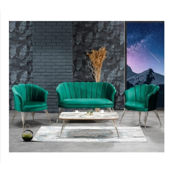 Set Canapele Paris Royale Coffee Set Verde-Menta, cadru lemn, picioare metal auriu - Görsel 5