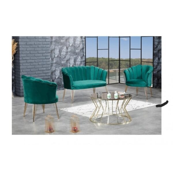 Set Canapele Paris Royale Coffee Set Verde-Menta, cadru lemn, picioare metal auriu