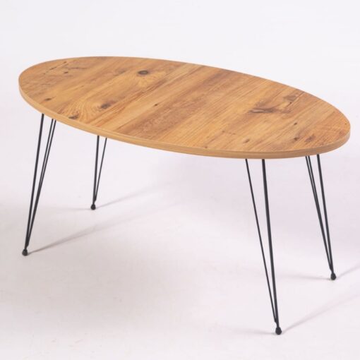 Masuta cafea Zenveri Meri, 90x50x45 cm, Oval, 90x50x45 cm, Lemn natur desene, picioare metal negru