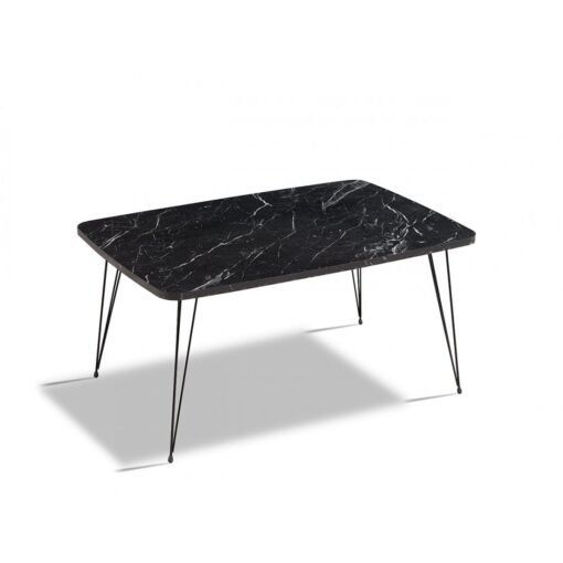 Masuta cafea Zenveri Meri, 90x50x45 cm, Negru desene marmura, picioare metal negru - imagine 2