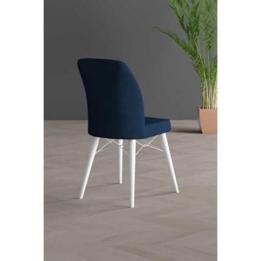 Set 6 Scaune tapitat, Lirona Albastru Night, picioare Lemn ALB, material textil, cadru metal, dining/bucatarie - imagine 3