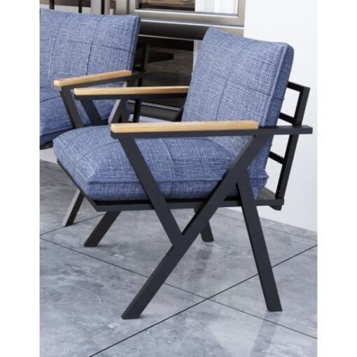 Set Lisbon Blue Jeans picioare model Y, mobilier terasă/grădină, canapea 2 locuri, 2 fotolii și măsuță - imagine 2
