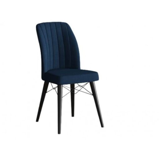 Set 6 Scaune tapitat, Lirona Albastru Night, picioare Lemn NEGRU, material textil, cadru metal, dining/bucatarie - imagine 4