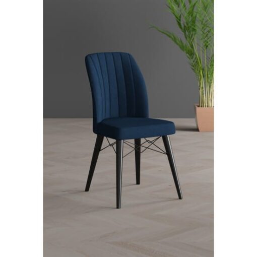 Set 6 Scaune tapitat, Lirona Albastru Night, picioare Lemn NEGRU, material textil, cadru metal, dining/bucatarie - imagine 2