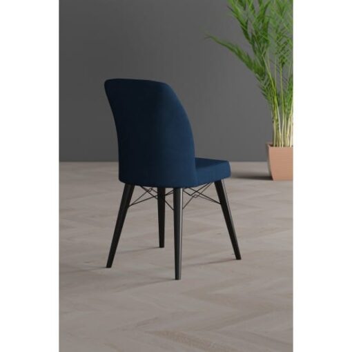 Set 6 Scaune tapitat, Lirona Albastru Night, picioare Lemn NEGRU, material textil, cadru metal, dining/bucatarie - imagine 3