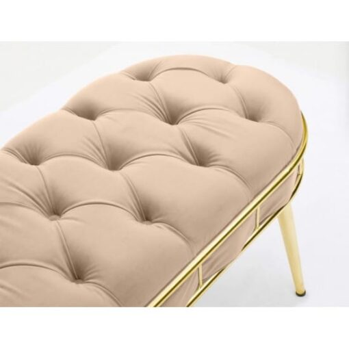Canapea Bancuta Golden Master, Crem, stofa catifea, picioare metal auriu, 105 cm x 45 cm x 45 cm - imagine 3