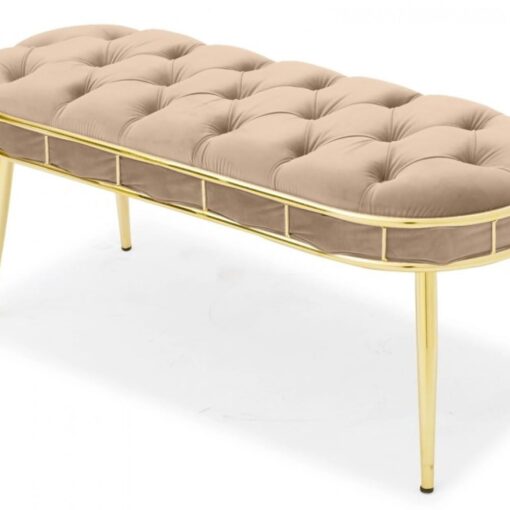 Canapea Bancuta Golden Master, Crem, stofa catifea, picioare metal auriu, 105 cm x 45 cm x 45 cm