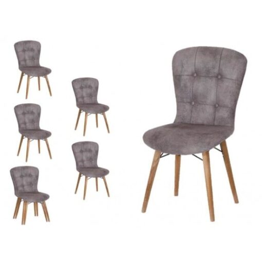 set 6 Scaune tapitat dining/bucatarie, REGAL Gri, material textil, cadru Lemn