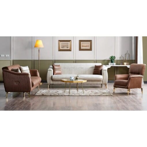 Canapea ZENVERI CARAMEL, Crem, 3 locuri