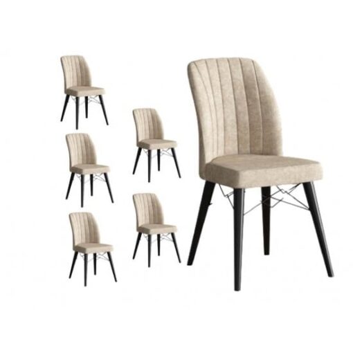 Set 6 Scaune tapitat, Lirona Crem, picioare Lemn NEGRU, material textil, cadru metal, dining/bucatarie