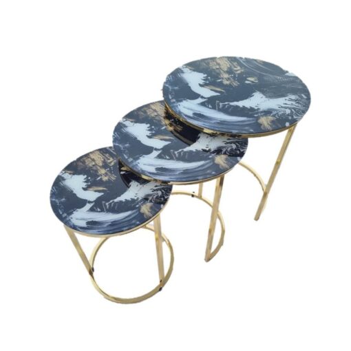 Masuta Magma set 3 sticla securizat, picioare metal auriu