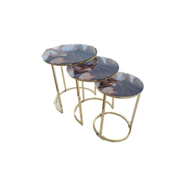 Masuta Magma  set 3 sticla securizat, picioare metal auriu
