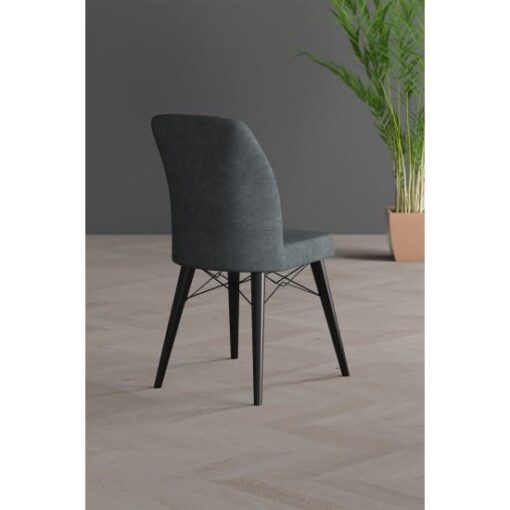 Set 6 Scaune tapitat, Lirona Gri Antracit, picioare Lemn NEGRU, material textil, cadru metal, dining/bucatarie - imagine 3
