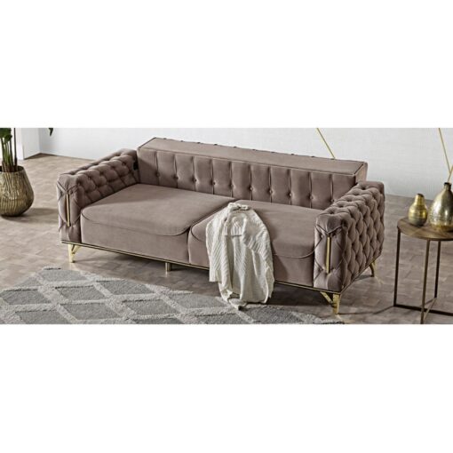 Canapea Zenveri Majestic, 3 locuri, 223x90x 83 cm, culoare Cappucino Maro - imagine 3