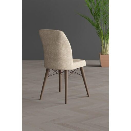 Set 6 Scaune tapitat dining/bucatarie,Lirona Crem, material textil, cadru metal, picioare Lemn - imagine 2