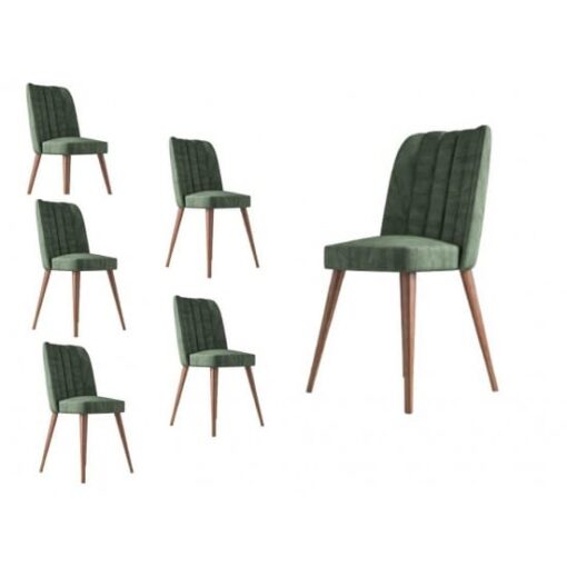 Set 6 Scaune tapitat dining/bucatarie, Lirona Verde Inchis, material textil, cadru metal, picioare Lemn