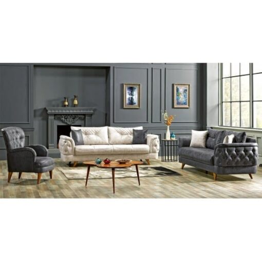 Canapea extensibila Meri Antracit Crem, 3 locuri, 240x98x93 cm