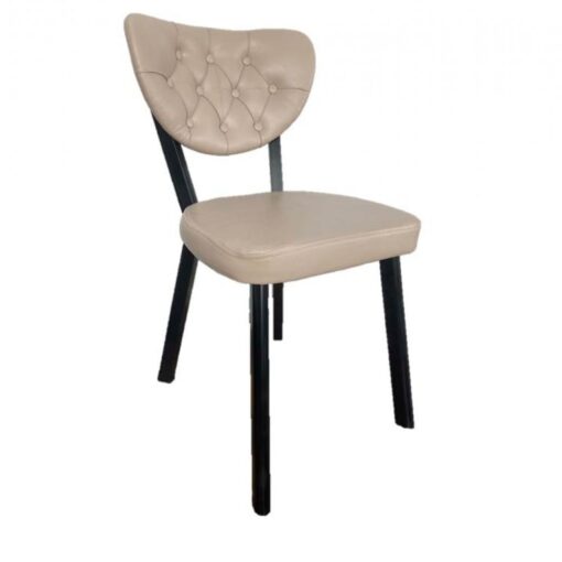 Scaun tapitat dining/bucatarie, Camellia Crem, material Piele ecologica, cadru Lemn, picioare metal negru - imagine 3