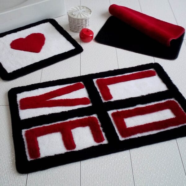 "LOVE GALBEN" Set 3 Covorase de baie, 100 % Acril