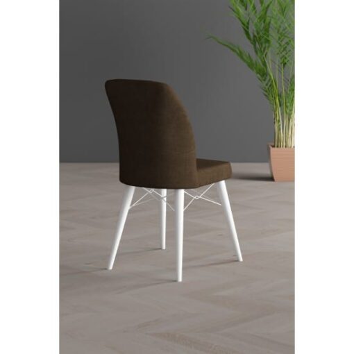 Set 6 Scaune tapitat, Lirona Maro, picioare Lemn ALB, material textil, cadru metal, dining/bucatarie - imagine 3