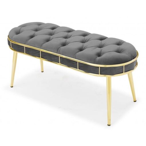 Canapea Bancuta Golden Master, Gri, stofa catifea, picioare metal auriu, 105 cm x 45 cm x 45 cm