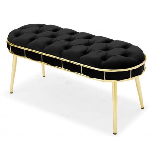 Canapea Bancuta Golden Master, Negru, stofa catifea, picioare metal auriu, 105 cm x 45 cm x 45 cm