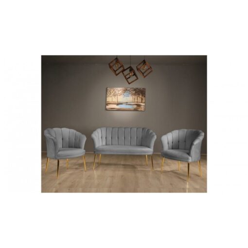 Canapele Paris Royale GRI, Tapitat Textil, Cadru Lemn, picioare metal auriu - imagine 4