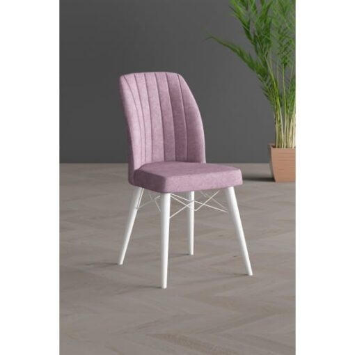 Set 6 Scaune tapitat, Lirona Roz, picioare Lemn ALB, material textil, cadru metal, dining/bucatarie - imagine 2