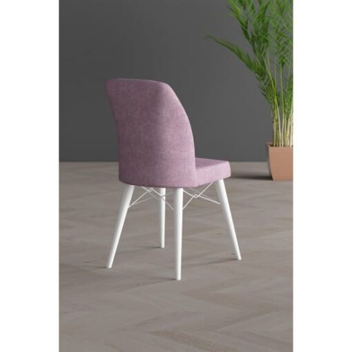 Set 6 Scaune tapitat, Lirona Roz, picioare Lemn ALB, material textil, cadru metal, dining/bucatarie - imagine 3