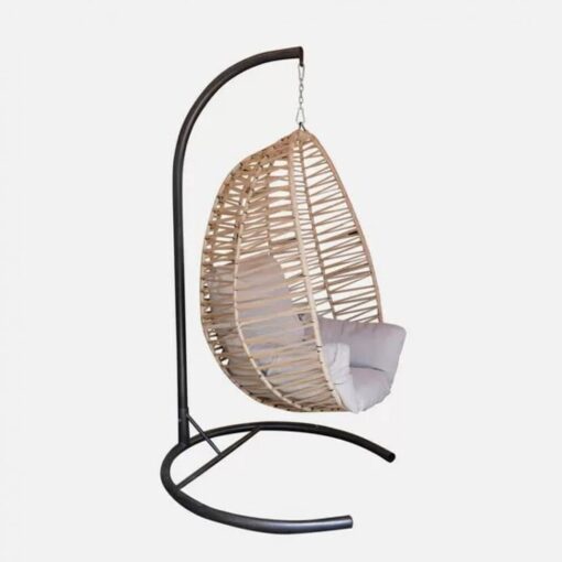 Balansoar suspendat Zenveri, 112x100x120/220 cm, oțel/macrame sintetic, Crem Cappuccino, Negru - imagine 2