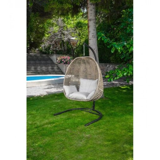 Balansoar suspendat Zenveri, 112x100x120/220 cm, oțel/macrame sintetic, Crem Cappuccino, Negru