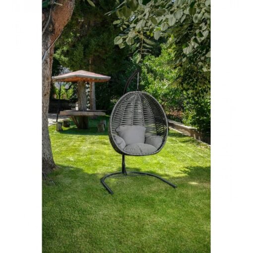 Balansoar suspendat Zenveri, 112x100x120/220 cm, otel/ macrome sinteti, Gri, Negru - imagine 2