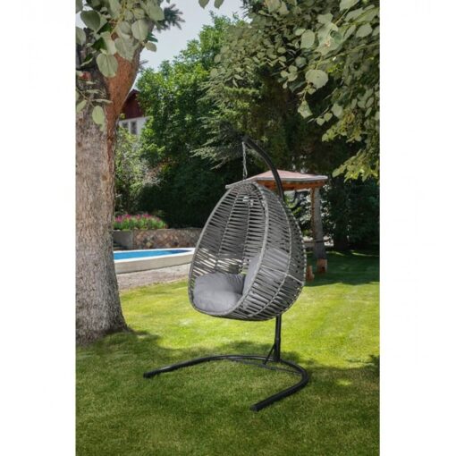 Balansoar suspendat Zenveri, 112x100x120/220 cm, otel/ macrome sinteti, Gri, Negru
