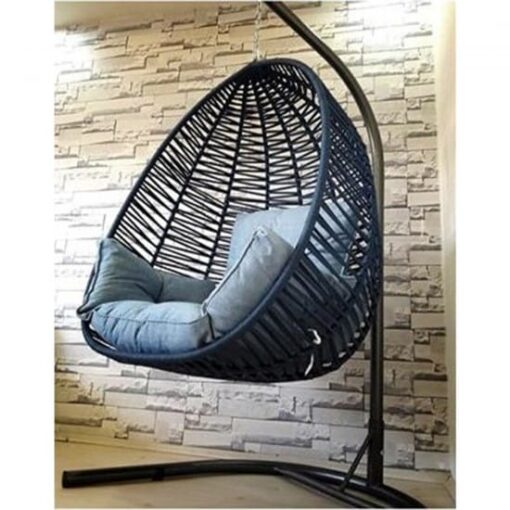 Balansoar suspendat Zenveri, 112x100x120/220 cm, otel/macrome sinteti, Gri Albastru, Negru